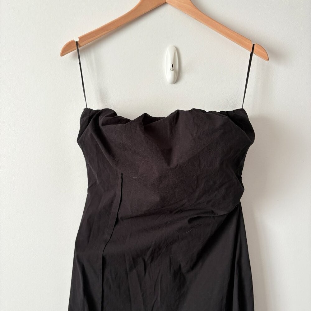 Zara Strapless Gathered Ruched Midi Dress Black Size Medium - Picture 5 of 10